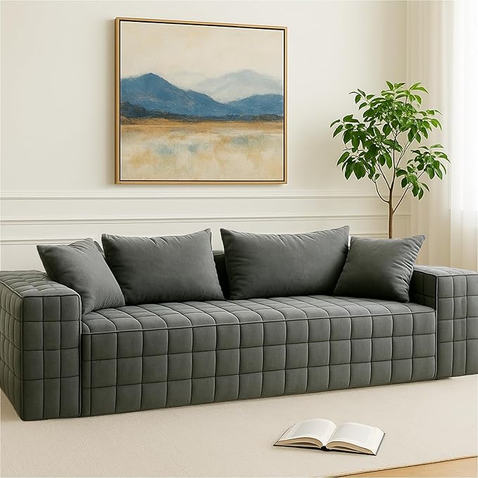 Chenille Sofa 3 Seater 91.73 Inch Modern Comfy Indoor Sofa Soft Chenille Upholstered Sofa for Living Room Home Decor