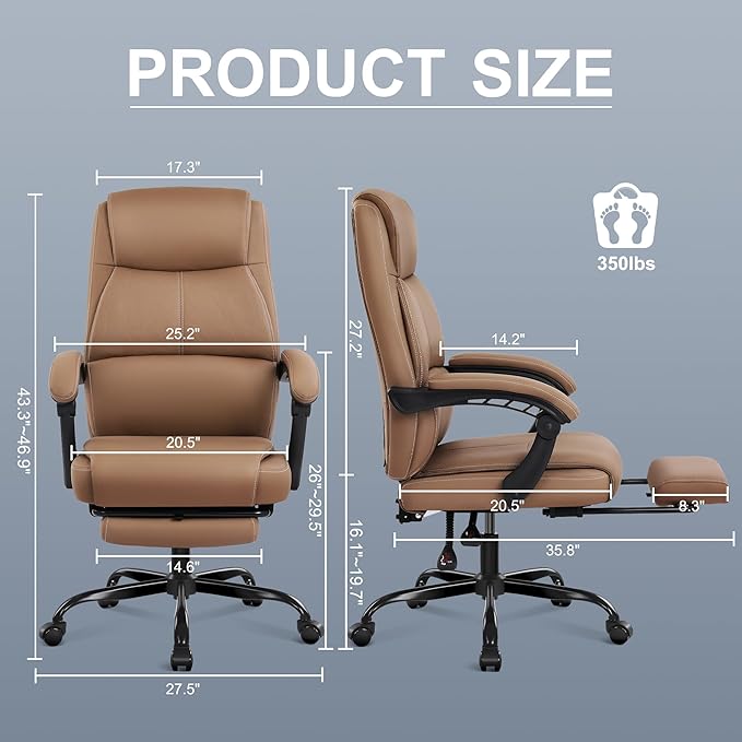 Misolant Big and Tall Office Chair with Footrest High Back Desk Chair with Linkage Armrest 90-155° Recline Executive Computer Chairs with Adjustable Height for Home