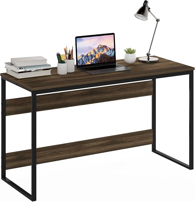 Furinno Moretti Desk 52 Wide Metal Frame Gaming Desk Rectangular Computer Desk Writing Desk Office Desk for Home Office Study Room Dorm Bedroom Brown Walnut