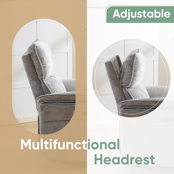 Oversized Power Recliner Chairs for Adults with Massage and Heat Power Swivel Rocker Recliner Chair with Adjustable Headrest 26 Extra Wide Rocker Nursery Recliner with USB Port Light Grey