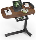 KINGSMITH Height Adjustable Mobile Standing Desk with 360° Swivel Casters 28-43 Pneumatic Rolling Desk with Storage Drawer Perfect for Home Office Bedroom Living Room Dark Walnut