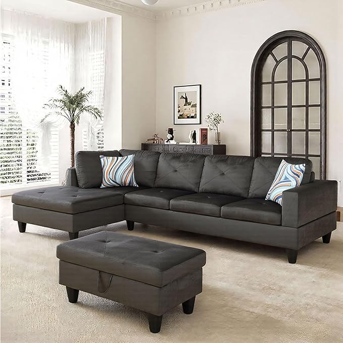 Sectional Couches for Living Room Furniture 4 Seat L Shaped Couches with Ottoman Modular Sectional Sofa for Apartment Furniture Sets Grey