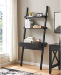 Modern Home Office Desk Computer Desk with Ladder-Style Bookcase One Smooth-Glide Drawer Two Sturdy Shelves with Handleless Minimalist Design for Workspace Study