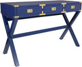 OSP Home Furnishings Wellington 46-Inch Writing Desk with Power Hub and 3 Storage Drawers Lapis Blue