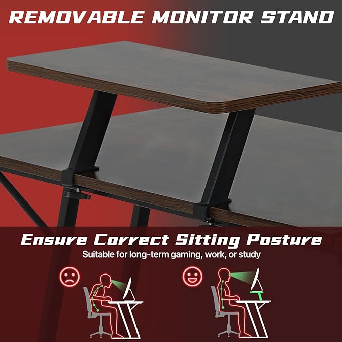 HKLGorg L Shaped Desk Gaming Computer Desk 50.4 Gaming Corner Table with Monitor Stand MDF Board Surface Home Office Table for Working Study Son Boyfriend Gift (Brown)