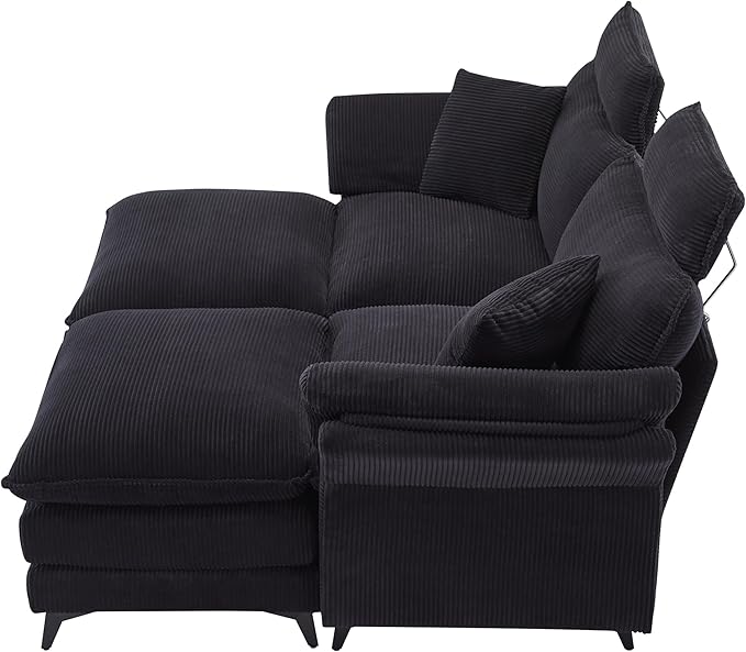 Deep Seat Sectional Sofa Comfortable Cloud Sofa with Ottomans loveseat Sofa 85.8''Modern Corduroy Upholstered Sectional Sofa for Living Room Apartment Studio Office (Black)