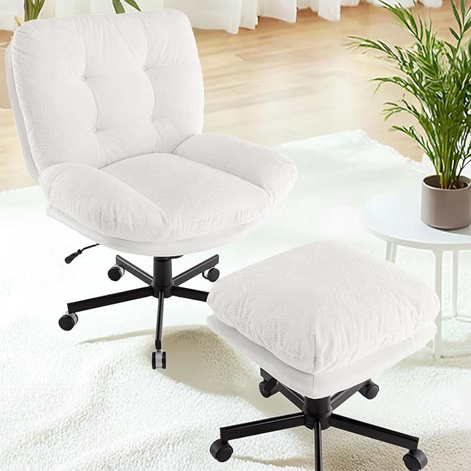 Oversized Swivel Accent Chairs with Ottoman for Living Room Bedroom Extra Wide Rocking Swivel Criss Cross Chair with WheelsWhite
