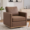 360° Swivel Accent Chair Square Modern Comfy Chair with Metal Base &amp Thicked Cushion Upholstered Lounge Reading Armchair Cozy Cloud Sofa Chairs for Living Room Bedroom Office Club(PU Coffee