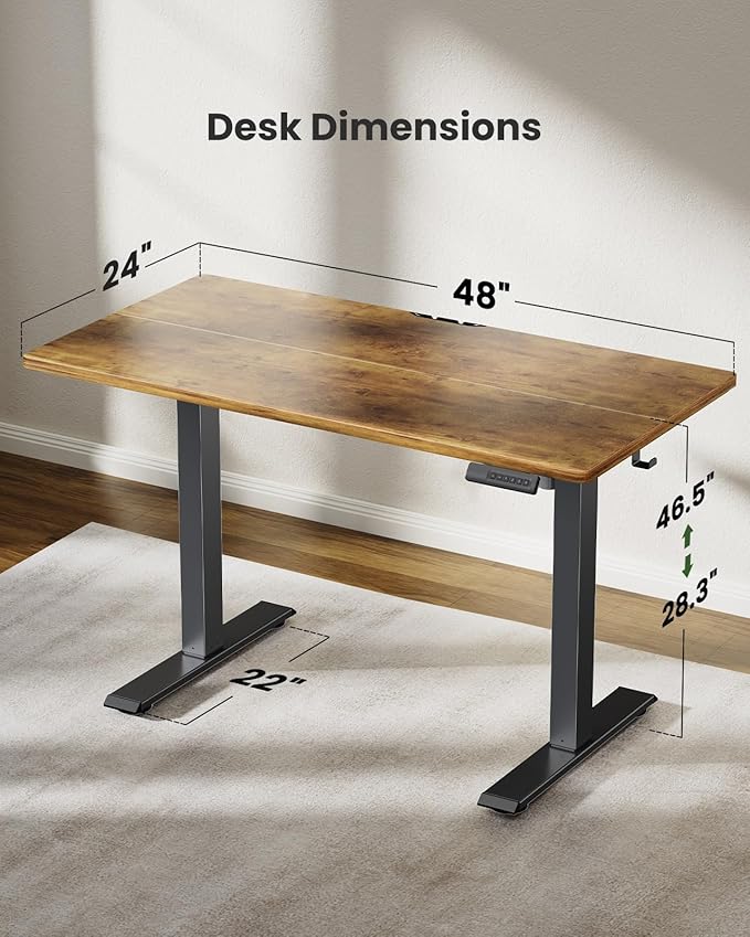 Marsail Electric Standing Desk Adjustable Height Stand up Desk 48 x 24 Inches Sit Stand Home Office Desk Computer Desk Rustic Brown
