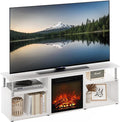 Furinno Jensen Open Storage Fireplace Entertainment Center for TV up to 70 Inch with Stainless Steel Tubes White Oak/Chrome
