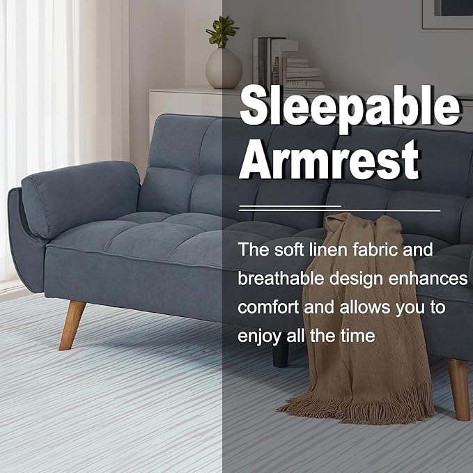 Convertible futon Sofa Bed Sleeper Sofa Bed with Adjustable backrest Small Space Small Sofa Living Room Bedroom (Dark Gray)
