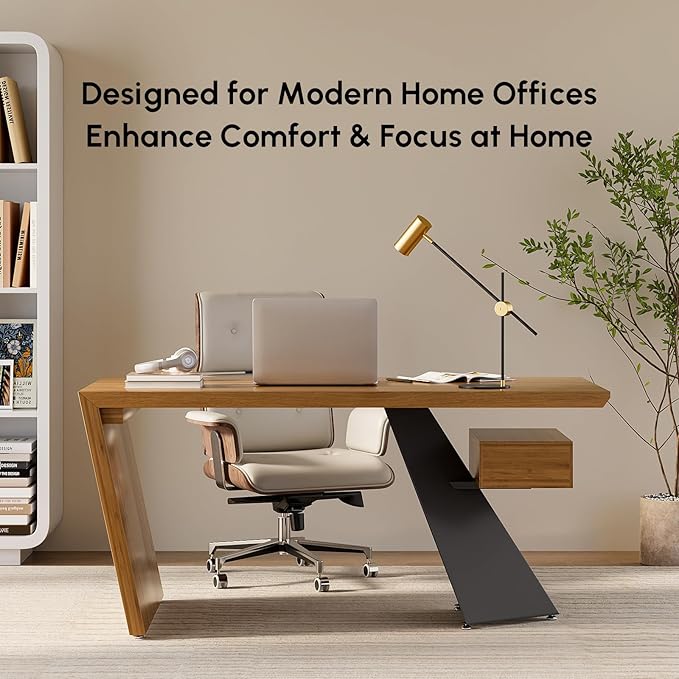 homary 63 Rustic Industrial Writing Desk Home Office Desk with Drawer Natural Wooden Desk Home Office Computer Desk