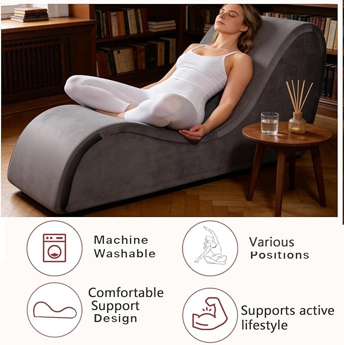 Grey Sofa Couch Chair 67 Large Chaise Lounge Chair with Velvet Removable Cover 500 Lbs Capacity Sturdy Ottoman Bench for Stretching Meditation Relaxation Practice