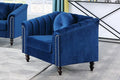 Chesterfield Chair Couch 40 Inch Luxurious Velvet Single Chair Chesterfield Settee Sofa Upholstered Rolled Arm with Rivets/Button Tufted Pillow Modern Sofa for Living RoomBlue
