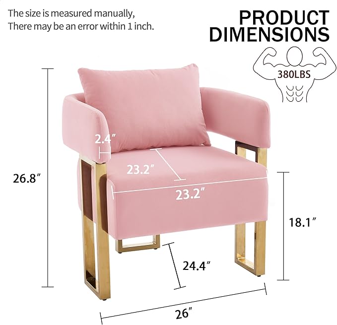 YITAI Modern Accent Chairs no Wheels Living Room Side Chairs Set of 2 with Golden Metal Legs Barrel Soft Velvet Upholstered Reading Armchairs for OfficeReception RoomBedroomLoungePink