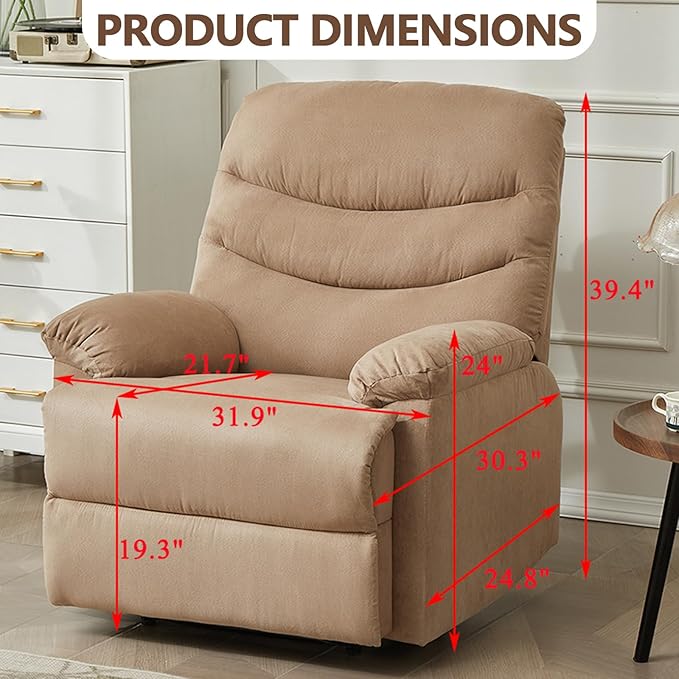 Fabric Lazy Boy Recliner Chair for Bedroom Manual Reclining Chairs for Adults Recliner Chair with Adjustable Backrest &amp Foootrest/Overstuffed Cushion Havy Duty (Mocha)