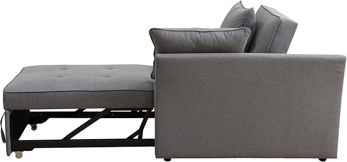 Sleeper Sofa 4-in-1 Convertible Ottoman Couch Bed Modern Sackcloth Futon Sofa Bed with 2 Pillows Adjustable Backrest Recliner Folding Loveseat for Living Room Apartment Dorm OfficeGrey