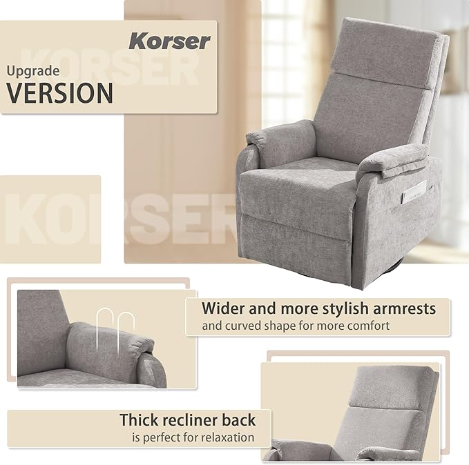 Recliner Chair Swivel Rocking Recliner Chair for Adults Glider Rocking Chair Small Nursery Chair Recliner for Living Room Reclining Chair with Modern-Designed Armrests Chenille Grey
