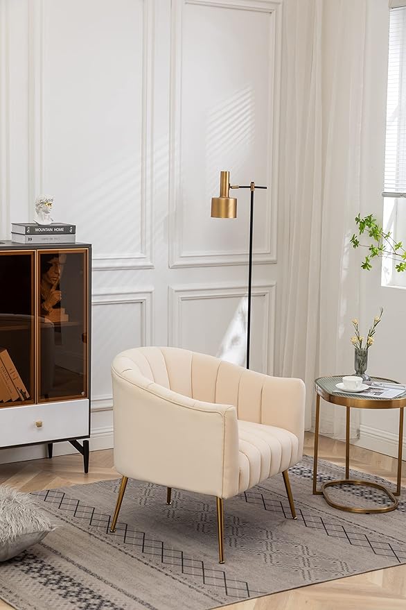 Modern Velvet Tub Chair Armchairs Barrel Accent Dinning Chair with Gold Plated Metal LegsThick Soft Padded Seat for Living Room