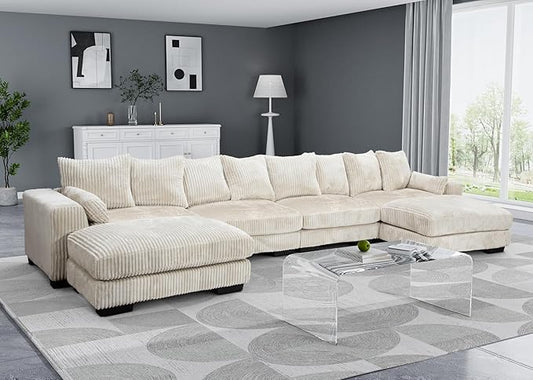Legend Vansen Modular Sectional Couch Upholstered Corduroy Sofa with Deep Seat and Widened ArmrestsComfy Sectional Couches for Living RoomBedroom (Cream 6 Seat Sofa)