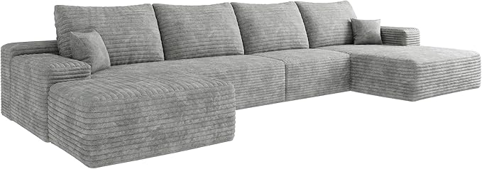 135 Boneless Cloud Modular Sectional Sofa 1 Ottoman – U-Shape Corduroy CouchSpacious Deep Seating No Assembly Ideal for Family Living RoomsGrey
