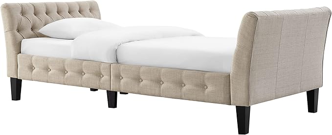 Rosevera Jamie Modern Upholstered Twin Daybed Frame Button Tufted Fine Polyester Easy aseemble with Wooden Legs Twin Size Daybed Sleeper Couch for Living Room Bedroom