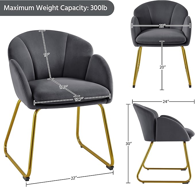 Yaheetech Flower Shape Velvet Armchair Modern Side Chair Vanity Chair with Golden Metal Legs for Living Room/Dressing Room/Bedroom/Home Office/Kitchen Dark Gray