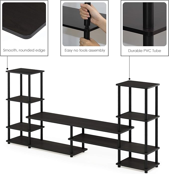 Furinno TURN-N-TUBE TV Stand Wide Open Frame Entertainment Center with Open Shelves Storage TV Console with Tall Side Shelves for TV up to 48 Inch for Living Room Bedroom Espresso