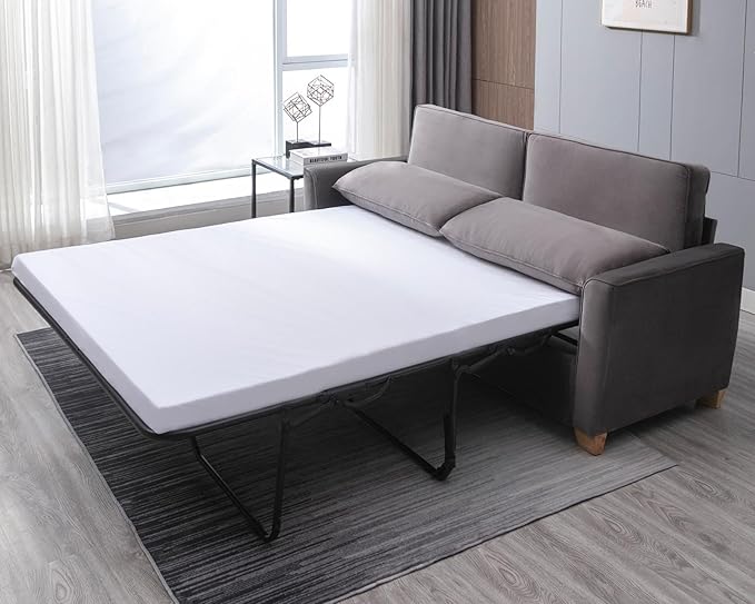 ijuicy Full Size Pull Out Couch Pull Out Sofa Bed with Foam Mattress Velvet Sofa with Pull Out Bed 2-in-1 Sleeper Couch Bed for Living Room Apartment Small Spaces (Dark Grey)