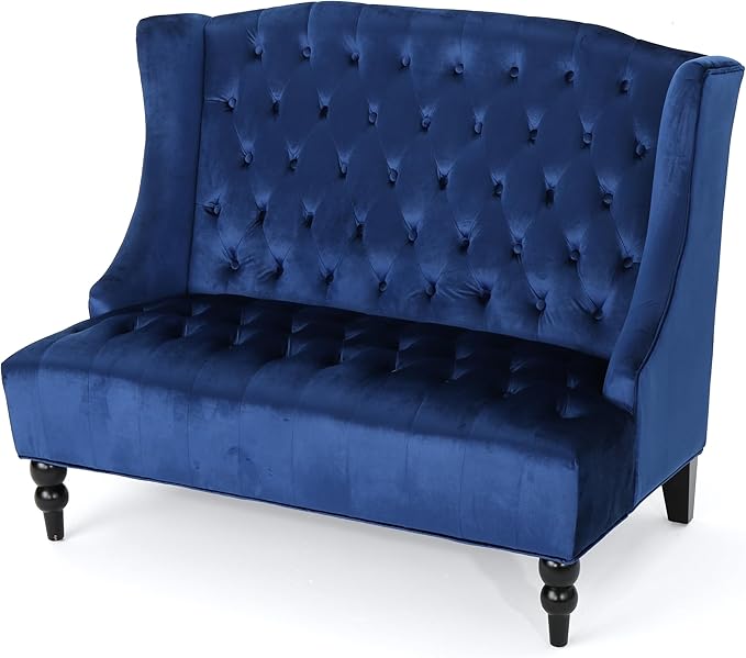 Modern Tufted Velvet Wingback Loveseat Tufted Velvet 2 Seat Couch Sofas with High Back Thick Padded Cushioned Seats for Living Room Victorian Style Navy Blue