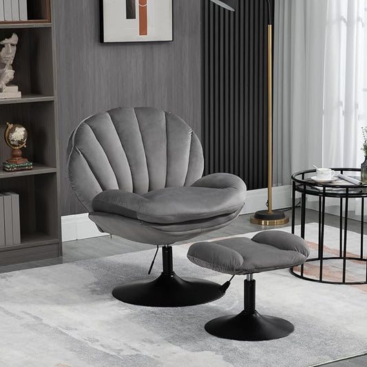 FurnitureSwivel Accent Chair Living Room Chair with OttomanAdjustable Seat Height TV Chair (Gray)