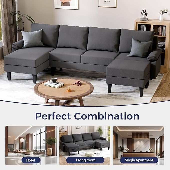 FONTOI U Shaped Sectional Couch Convertible Modular Sectional Sofa with Chaise &amp Ottomans Modern 6 Seat U Shaped Couches for Living Room Apartment Grey