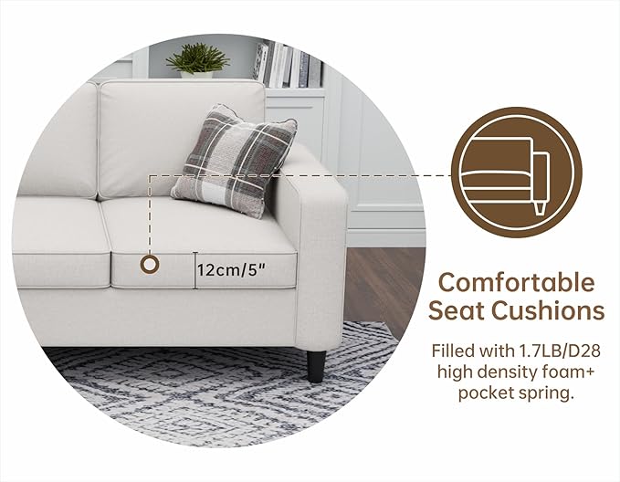 Sectional Couches for Living Room - Convertible 3 Seater L Shaped Couch with Storage Ottoman USB Charging Port - Beige Modern Linen Fabric Sofas Furniture Set for Apartment Loft Studio Small Space | U