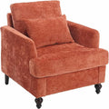 Wood Frame Armchair Modern Accent Chair Lounge Chair for Living RoomTufted Club Chair Mid Century Modern Arm Chairs with Studded Solid Wood Frame for Bedroom Reading (Orange Chenille)
