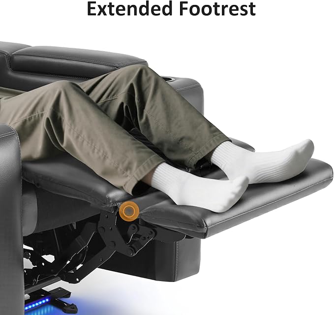 MCombo Zero Gravity Oversized Power Recliner Chair for Adults with Power Headrest &amp LED Light Faux Leather Recliner Chair for Living Room &amp Home Theater USB Port Armrest Storage HTS401
