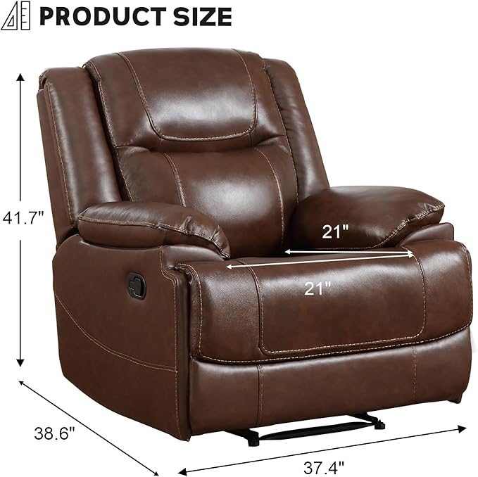 EBELLO Genuine Leather Recliner Manual Chair for Living Room 1 Seater Reclining Sofa Chair with Headrest and Armrest Modern Durable Home Furniture for Small Space Meeting Room Vintage Brown