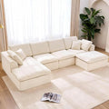 U Shaped Sectional Couch with Movable Ottoman 137.8 Inch Modular Sectional Sofa with Comfy Deep Seat 4-Seater Convertible Boneless Couches for Living Room Warm White