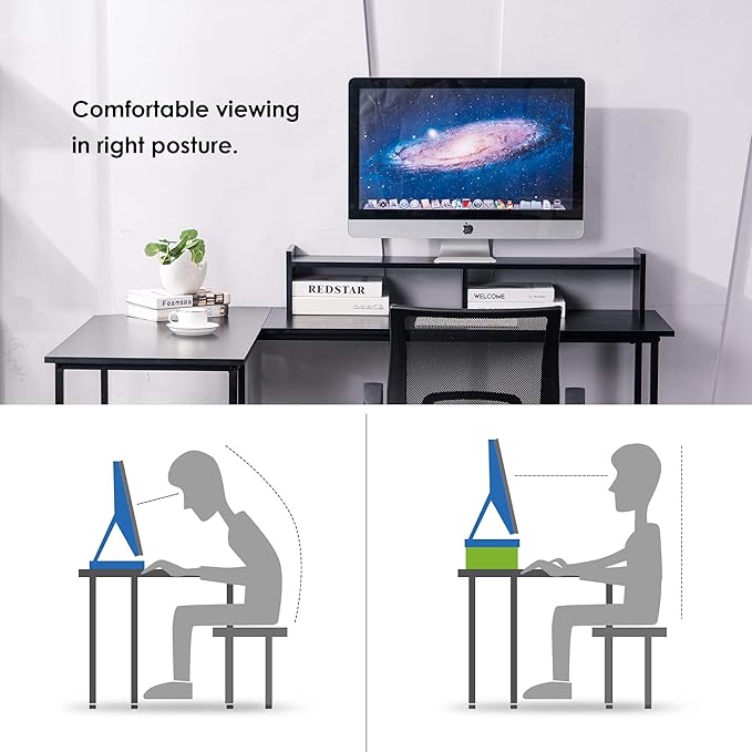 ivinta L Shaped Gaming Desk Modern Reversible Corner Computer Desk with Monitor Stand for Small Spaces Living Room Bedroom Home Office 6404 (Black)