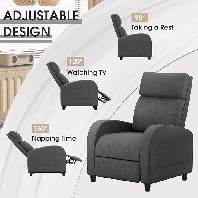 Homall Recliner Chair Recliner Sofa for Adults Recliners Home Theater Seating with Lumbar Support Reclining Sofa Chair for Living Room (Fabric Dark Grey)