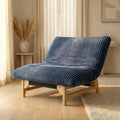 Oversized Cloud Chair with Solid Wood Base Corduroy Bean Bag Accent Chair for Adults Big Fluffy Shredded Foam Filled Reading Armchair for Bedroom Living RoomBlue
