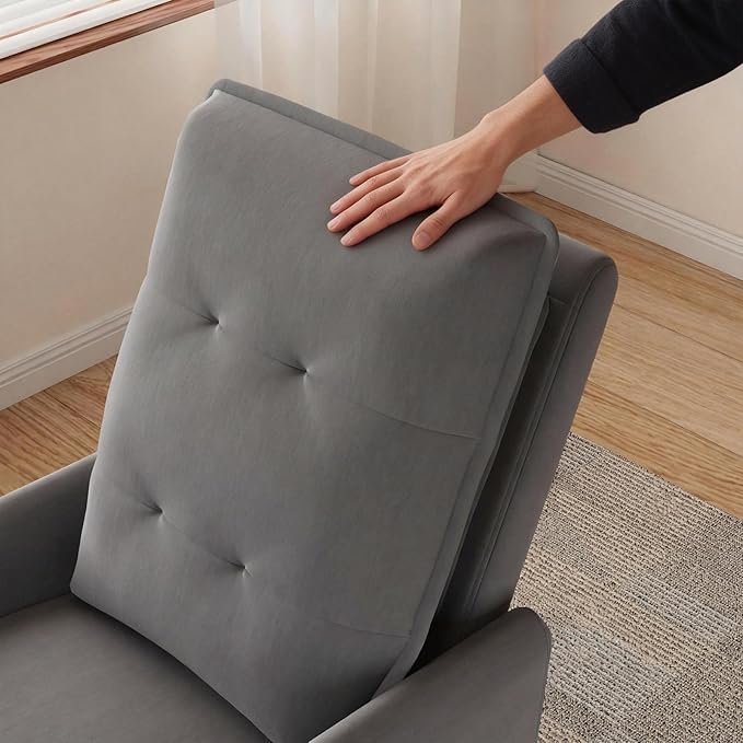 Manual Recliner Chair for Adult Velvet Reclining Chair with Chunky Cushion for Small Space Comfortable Reclining Sofa for Living Room Bedroom Home Theater Easy Assembly (Dark Gray)