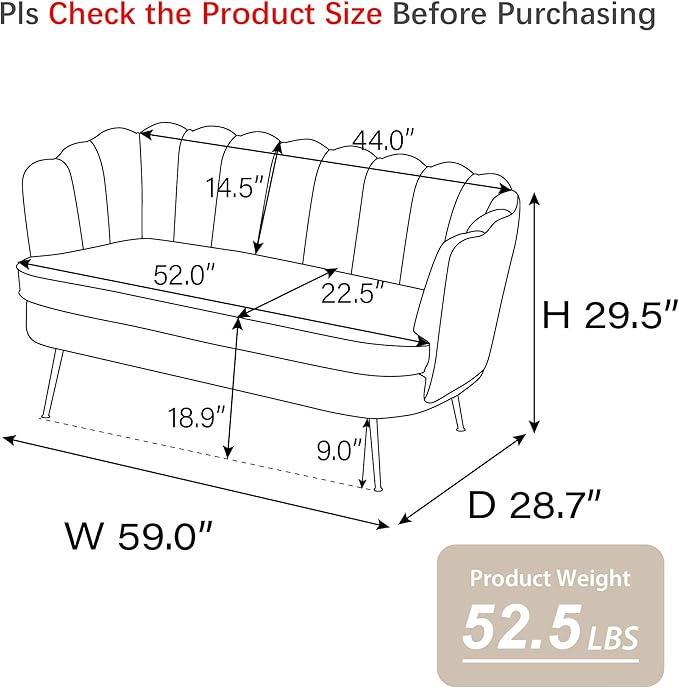 Aoiy &amp Wifon 59 W Comfy Small Loveseat for Small Spaces Upholstered 2-Seat Settee Loveseat with Metal Legs Boucle Ivory