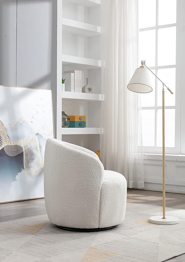 Modern Teddy Swivel Chair Round Accent Sofa Chair Club 360 Degree Swivel Barrel Chair Leisure Arm Chair for Living Room Hotel Bedroom Office (White)