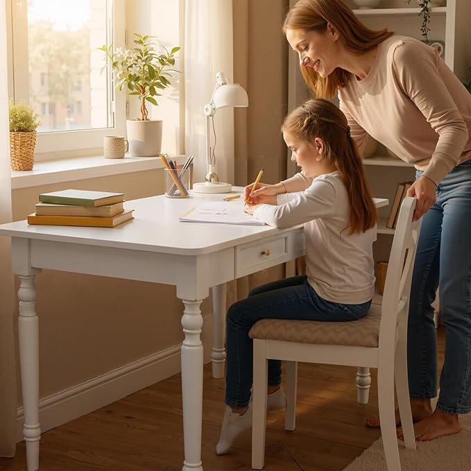 47 Solid Wood Workstation True White Heavy-Duty PC Computer Desk Sturdy and Odorless Finish