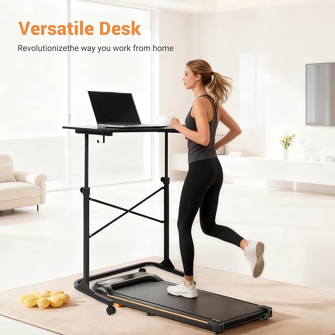 Treadmill Desk Adjustable Height (28-49 Inch) Rolling Standing Desk with Wheels Portable Laptop Table for Walking Pad Spin Bike &amp Exercise Bike 31x16 inch Mobile Workstation for Home Office