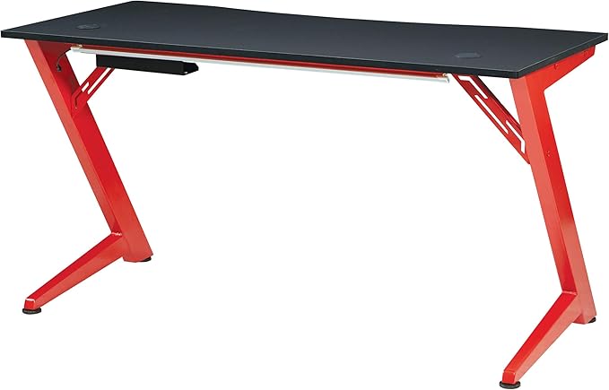 OSP Home Furnishings Beta Battlestation Gaming Desk with Bluetooth RGB LED Lights Matte Red