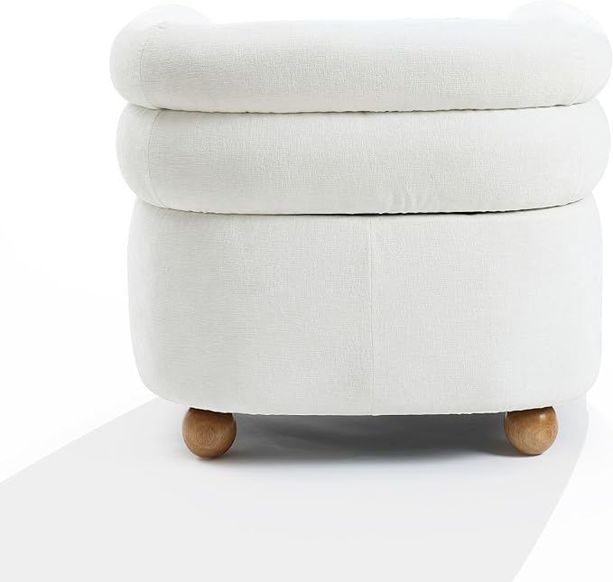 LuxenHome Barrel Accent Chair with Wood Ball Legs Modern Upholstered Ivory Barrel Armchair for Living Room Reading Room BedroomStylish Sofa Chair Decorative Home FurnitureLeisure Lounge Chairs