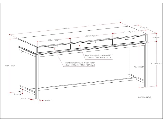 SIMPLIHOME Banting Desk - 72 Inch Wide Solid Wood and Metal Writing Desk in Distressed Grey Modern Industrial Home Office Computer Table for Study with 2 Drawers and Flip-Down Keyboard Tray