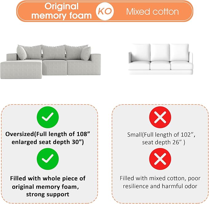 108Modern Sectional SofaModular Convertible L-Shape SofasUpholstered Couches with Deep SeatPet-Friendly Sponge Sofa for Living Room BedroomSofa bed for small space (Beige Left Facing Chaise)