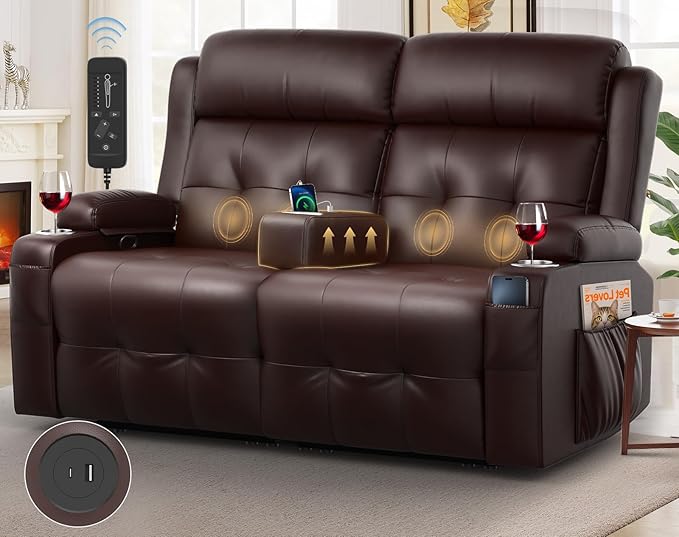 Loveseat Recliner Oversized Massage Reclining Sofa Heavy Weight Capacity RV Love Seat Chair Clearance with Storage Cup Holders Wall Hugger Couches for Living Room